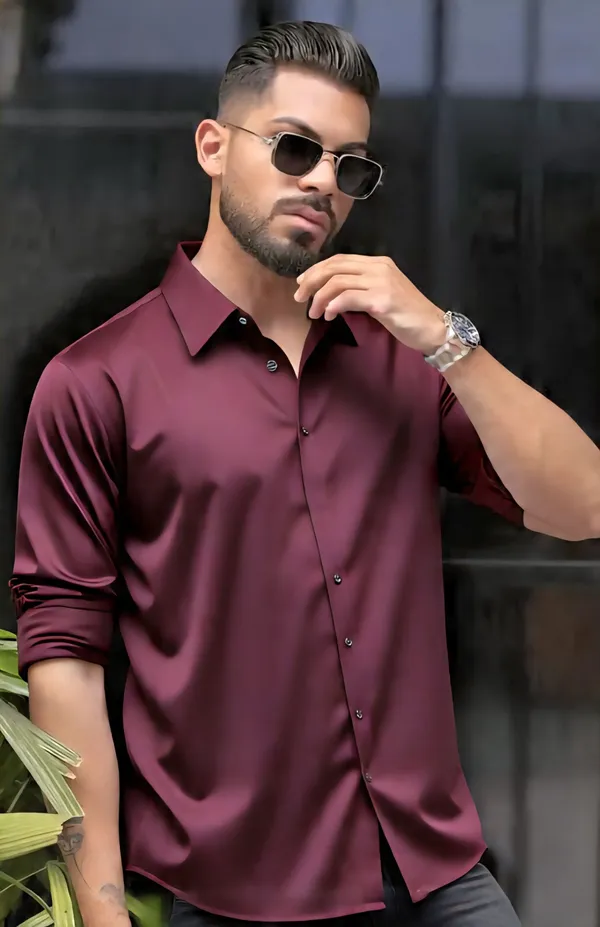 Maroon_Satin_Solid_Full_Sleeve_Shirt_For_Men