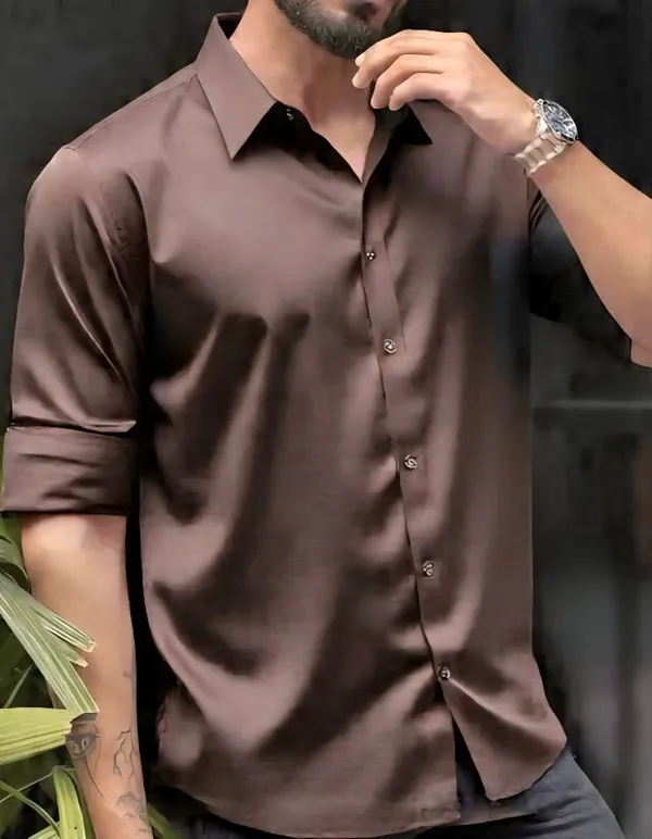 Brown_Satin_Solid_Full_Sleeve_Shirt_For_Men