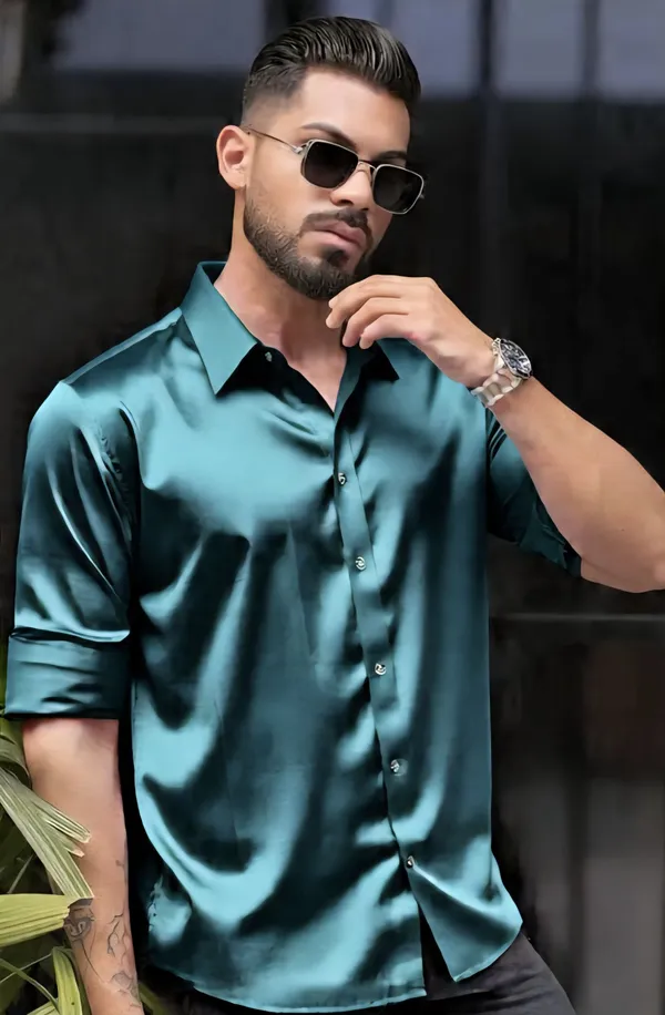 Teal_Blue_Satin_Solid_Full_Sleeve_Shirt_For_Men