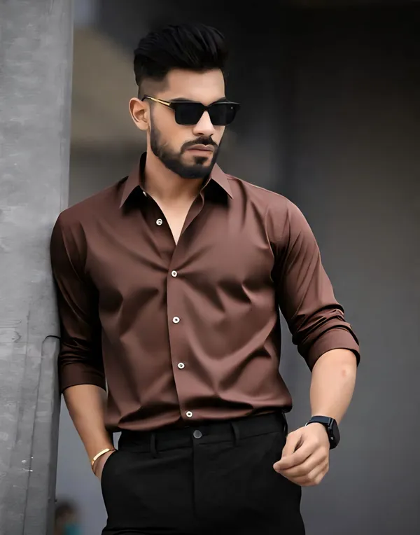 Brown_Satin_Solid_Full_Sleeve_Shirt_For_Men