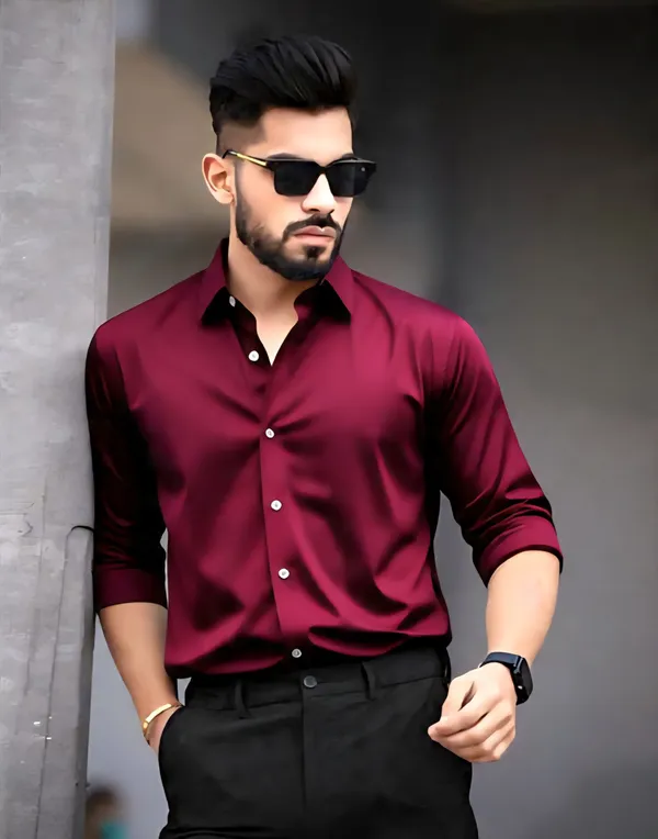 Maroon_Satin_Solid_Full_Sleeve_Shirt_For_Men