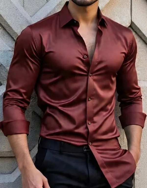 Maroon_Satin_Solid_Full_Sleeve_Shirt_For_Men