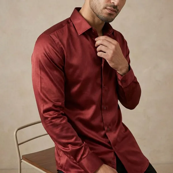 Maroon_Satin_Solid_Full_Sleeve_Shirt_For_Men