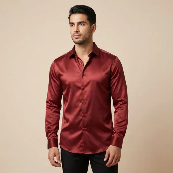 Maroon_Satin_Solid_Full_Sleeve_Shirt_For_Men