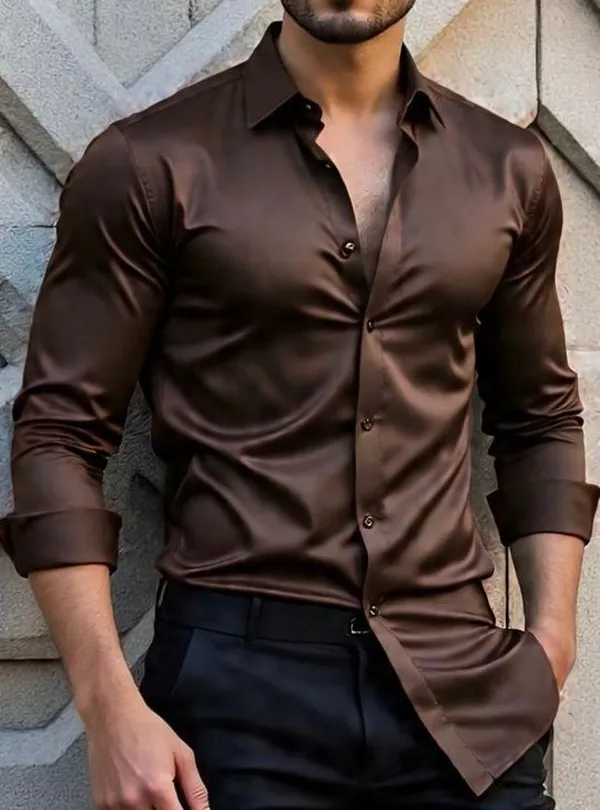 Brown_Satin_Solid_Full_Sleeve_Shirt_For_Men