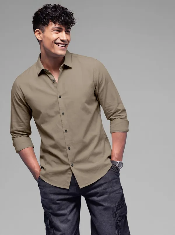 Beige_Cotton_Casual_Solid_Full_Sleeve_Shirt_For_Men