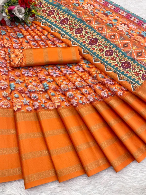 Orange_Aura_Cotton_Silk_Digital_Print_With_Latkan_Work_Saree_For_Women