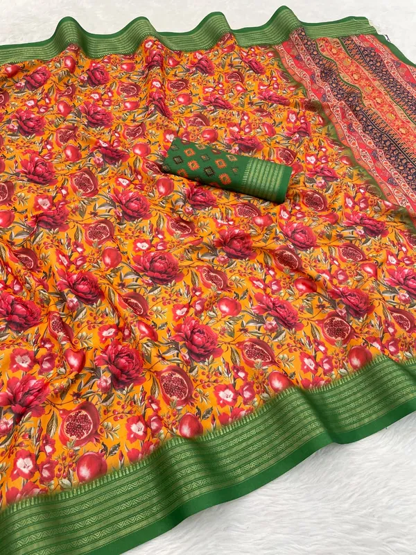 Green_Aura_Cotton_Silk_Digital_Print_With_Latkan_Work_Saree_For_Women