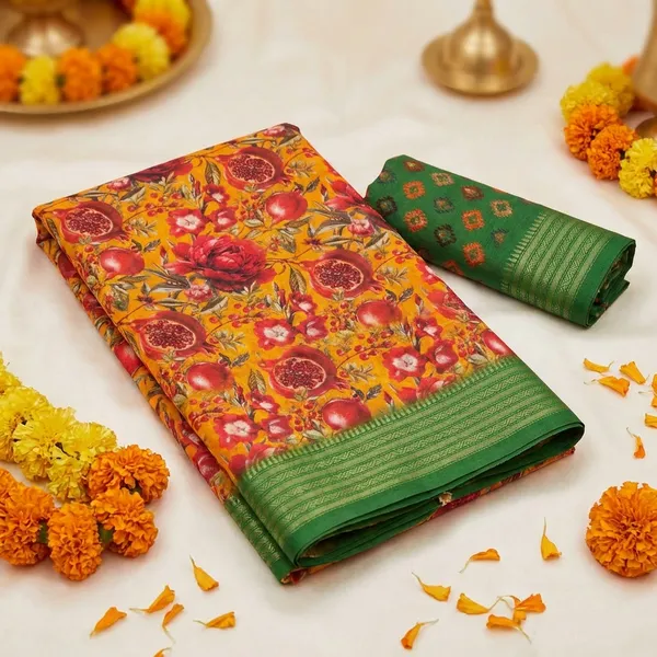 Green_Aura_Cotton_Silk_Digital_Print_With_Latkan_Work_Saree_For_Women