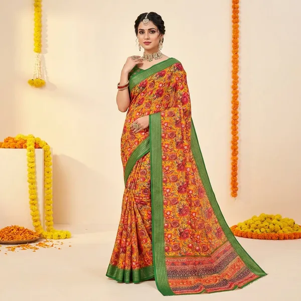 Green_Aura_Cotton_Silk_Digital_Print_With_Latkan_Work_Saree_For_Women