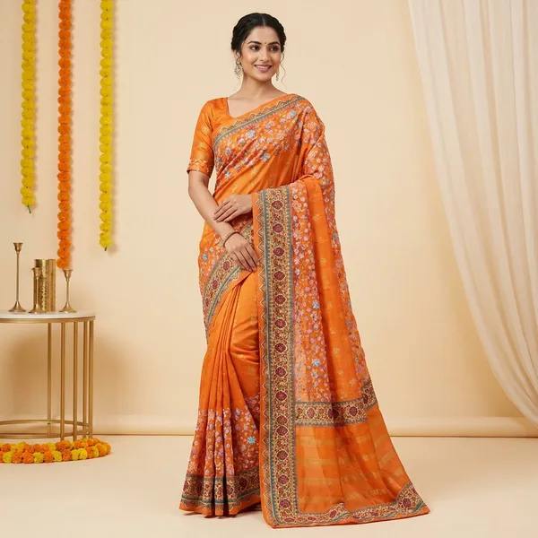 Orange_Aura_Cotton_Silk_Digital_Print_With_Latkan_Work_Saree_For_Women