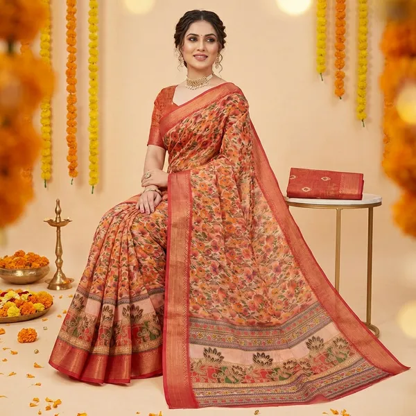Red_Aura_Cotton_Silk_Digital_Print_With_Latkan_Work_Saree_For_Women
