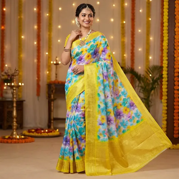 Yellow_Aura_Cotton_Silk_Digital_Print_With_Latkan_Work_Saree_For_Women