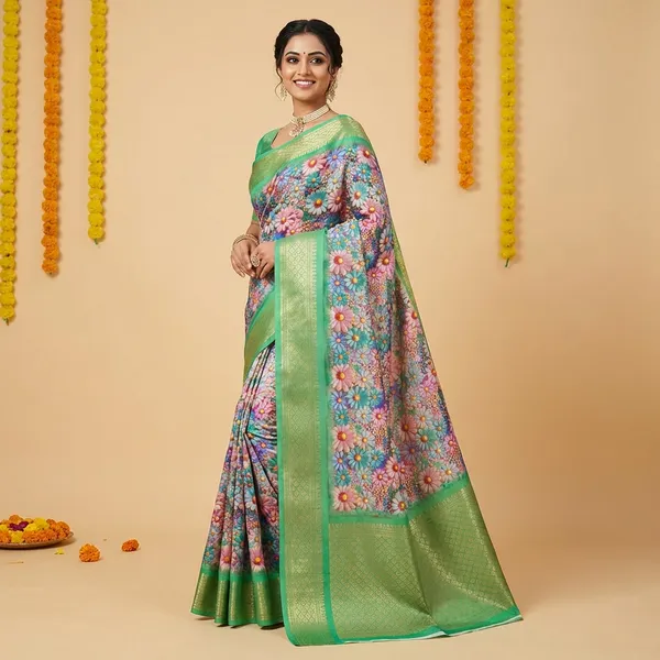 Light_Green_Aura_Cotton_Silk_Digital_Print_With_Latkan_Work_Saree_For_Women