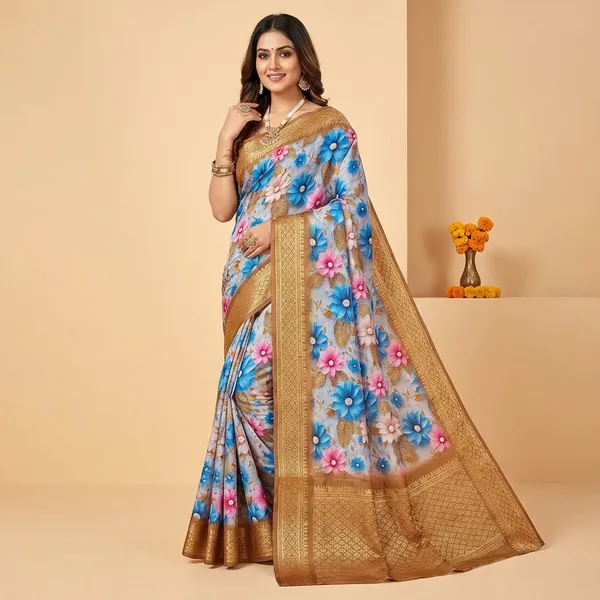 Light_Brown_Aura_Cotton_Silk_Digital_Print_With_Latkan_Work_Saree_For_Women