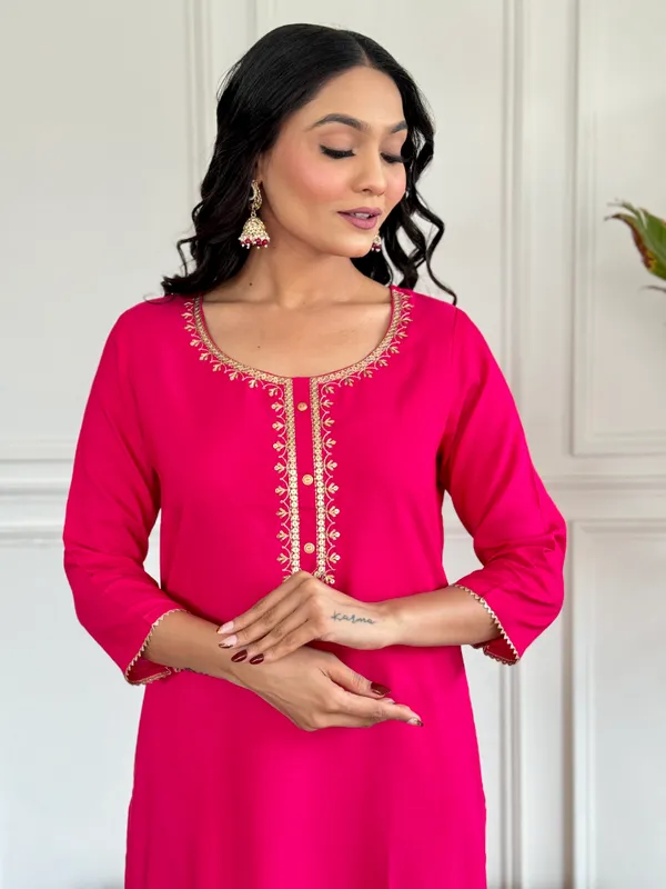 Pink_Viscose_Embroidery_Work_With_Digital_Print_Kurti_With_Pant_&_Dupatta_For_Women