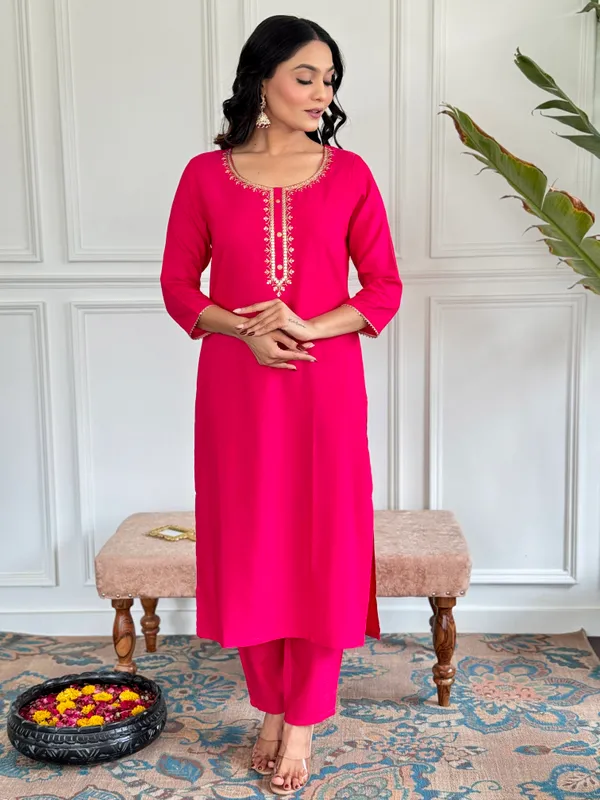 Pink_Viscose_Embroidery_Work_With_Digital_Print_Kurti_With_Pant_&_Dupatta_For_Women
