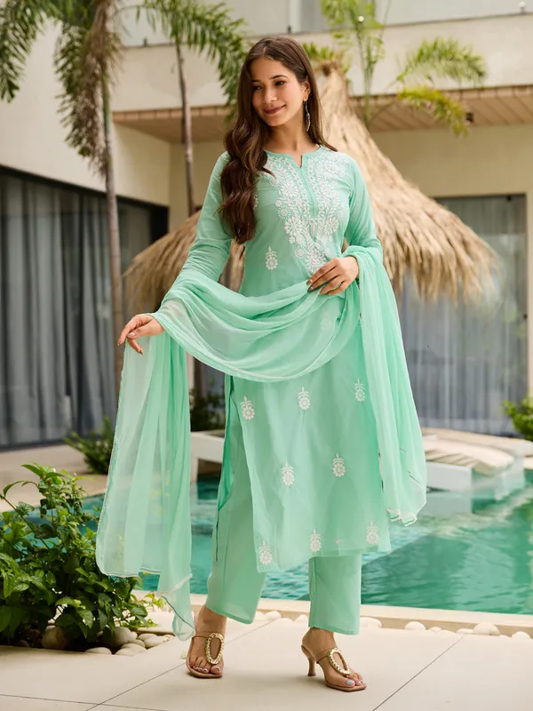 Pista_Cotton_Embroidered_Kurti_With_Pant_&_Dupatta_For_Women