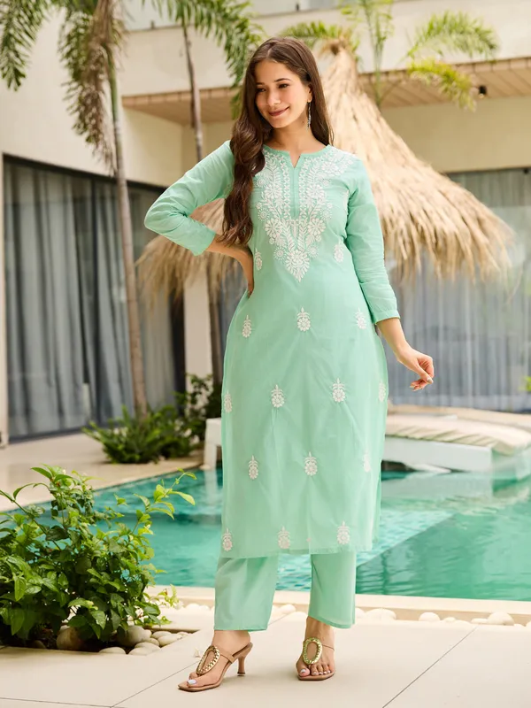 Pista_Cotton_Embroidered_Kurti_With_Pant_&_Dupatta_For_Women