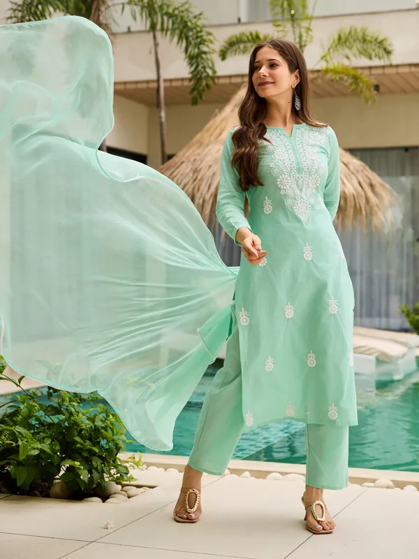 Pista_Cotton_Embroidered_Kurti_With_Pant_&_Dupatta_For_Women