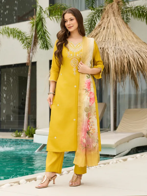 Yellow_Viscose_Embroidered_Kurti_With_Pant_&_Dupatta_For_Women