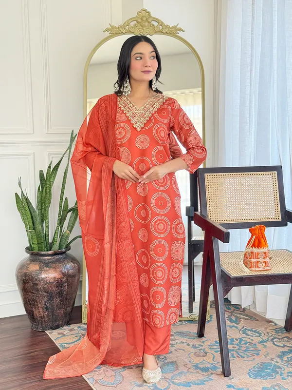 Orange_Rayon_Embroidery_Kurti_With_Pant_&_Dupatta_For_Women