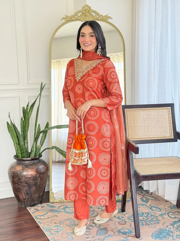 Orange_Rayon_Embroidery_Kurti_With_Pant_&_Dupatta_For_Women