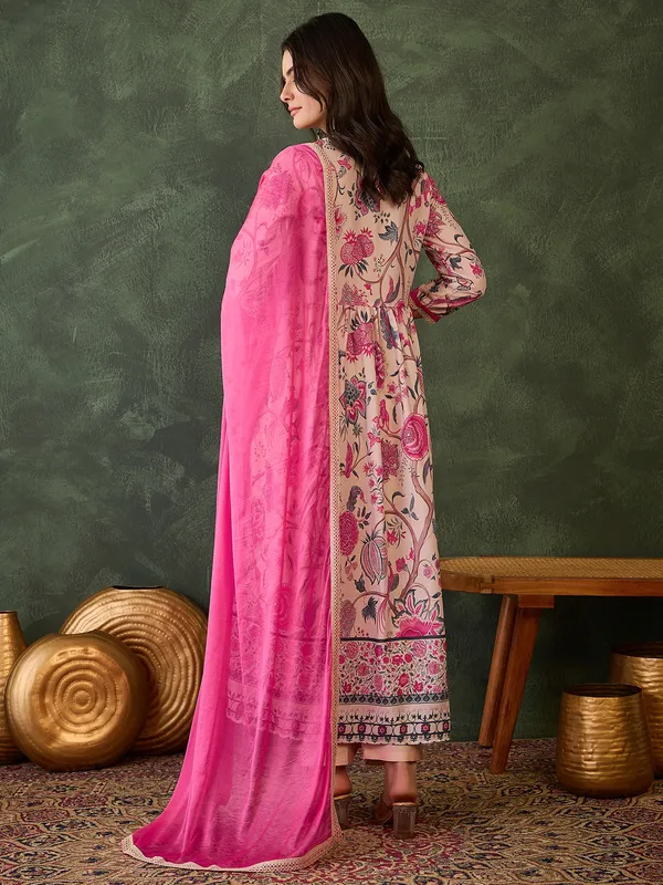 Cream_Rayon_Embroidered_Kurti_With_Pant_&_Dupatta_For_Women