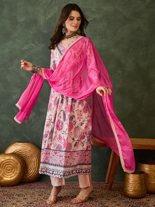 Cream_Rayon_Embroidered_Kurti_With_Pant_&_Dupatta_For_Women
