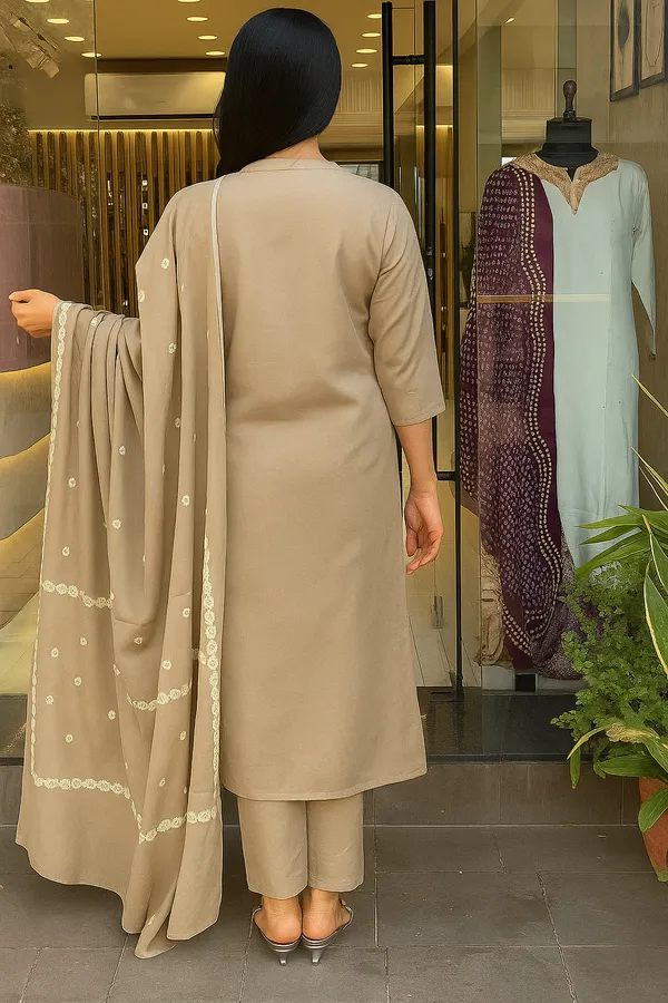 Cream_Cotton_Embroidered_Kurti_With_Pant_&_Dupatta_For_Women