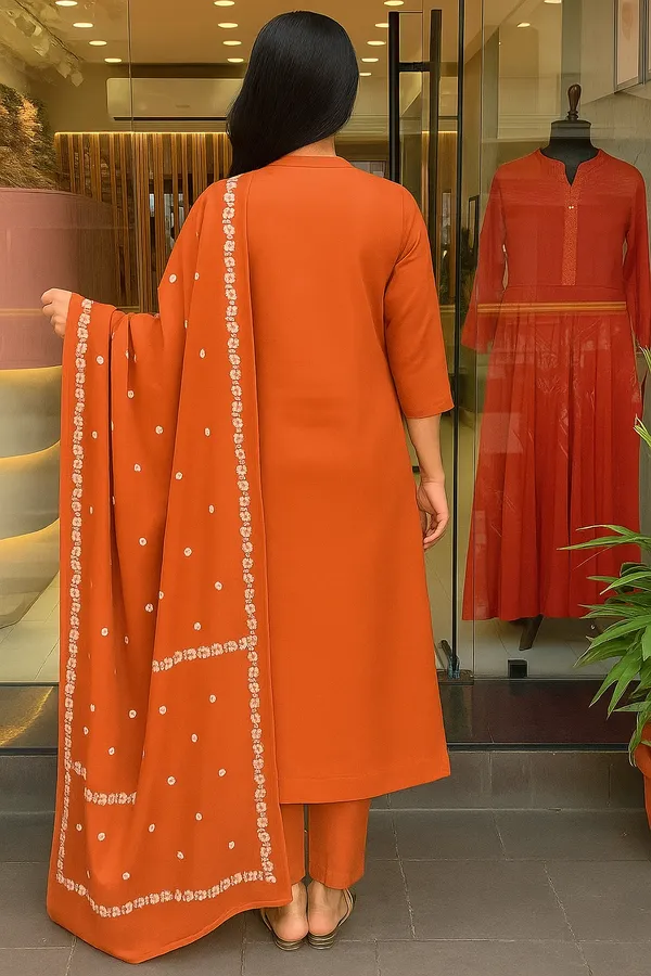 Orange_Cotton_Embroidered_Kurti_With_Pant_&_Dupatta_For_Women