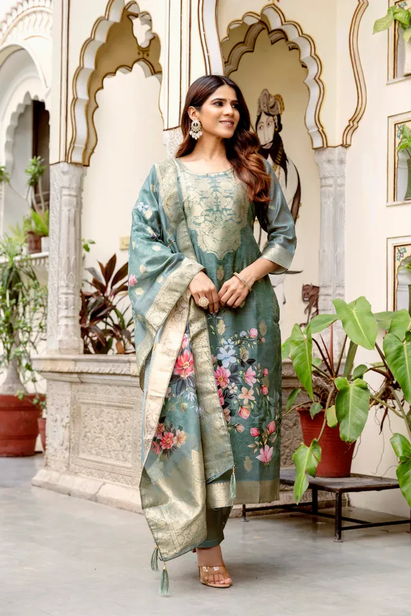 Grey_Chanderi_Cotton_Printed_Woven_Design_Kurti_With_Pant_&_Dupatta_For_Women