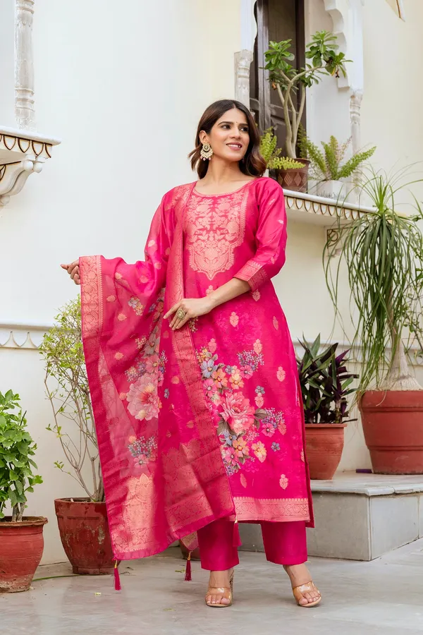 Pink_Chanderi_Cotton_Printed_Woven_Design_Kurti_With_Pant_&_Dupatta_For_Women