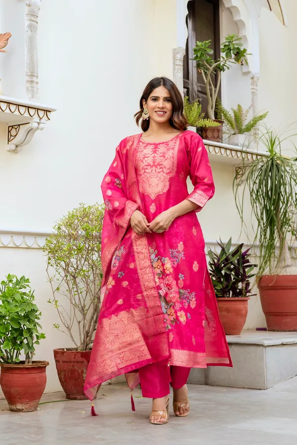 Pink_Chanderi_Cotton_Printed_Woven_Design_Kurti_With_Pant_&_Dupatta_For_Women