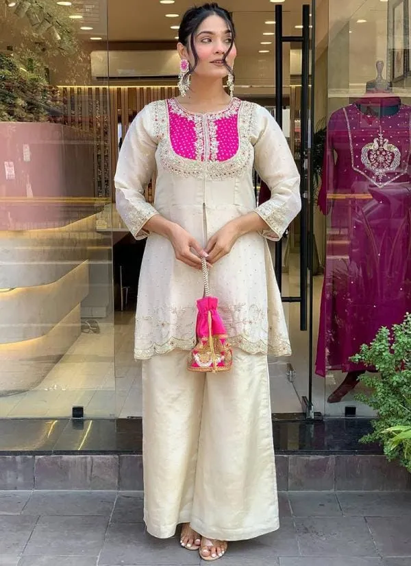 White_Roman-Silk_Coding_Sequence_Embroidered_Kurta_Set_For_Women
