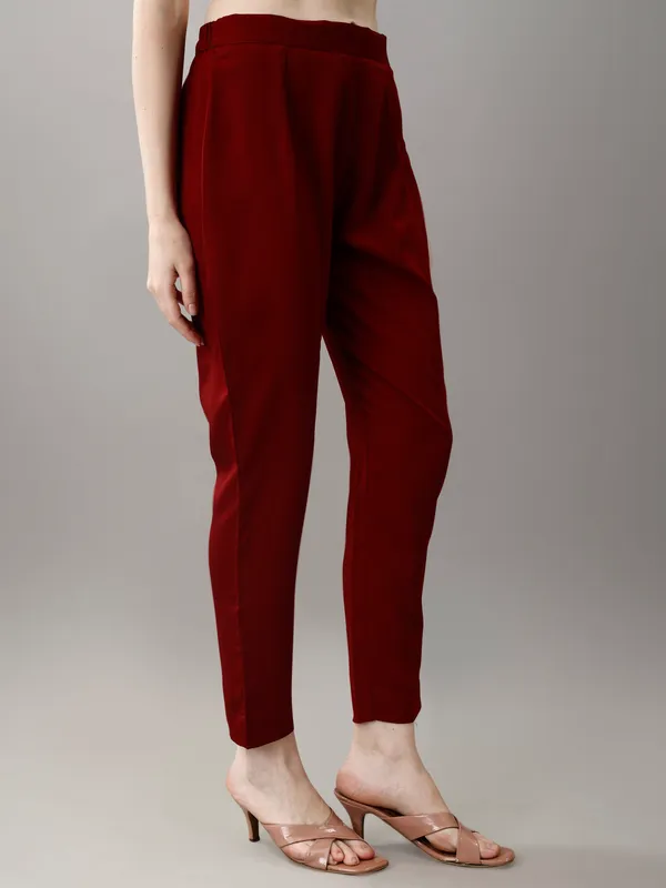 Maroon_Faux_Georgette_Embroidered_Kurti_With_Pant_&_Dupatta_For_Women