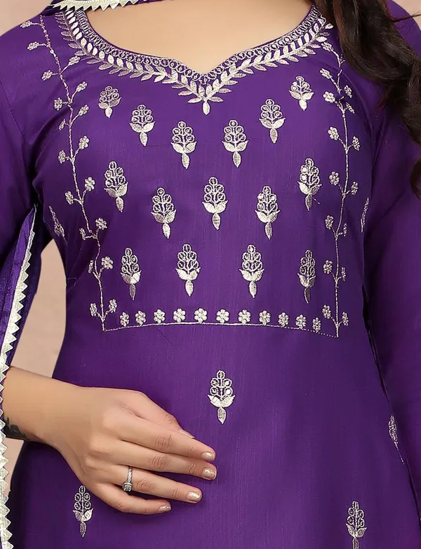 Purple_Cotton_Blend_Embroidery_Kurti_With_Pant_&_Dupatta_For_Women