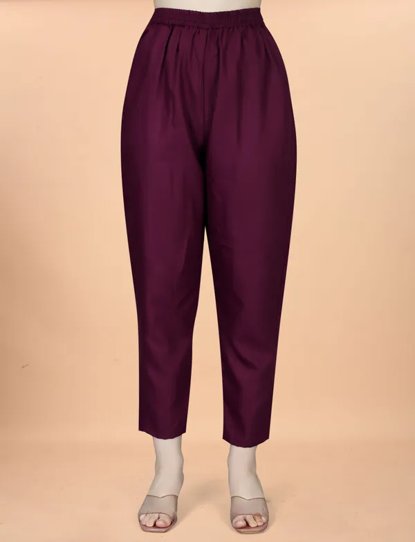 Wine_Cotton_Blend_Embroidery_Kurti_With_Pant_&_Dupatta_For_Women