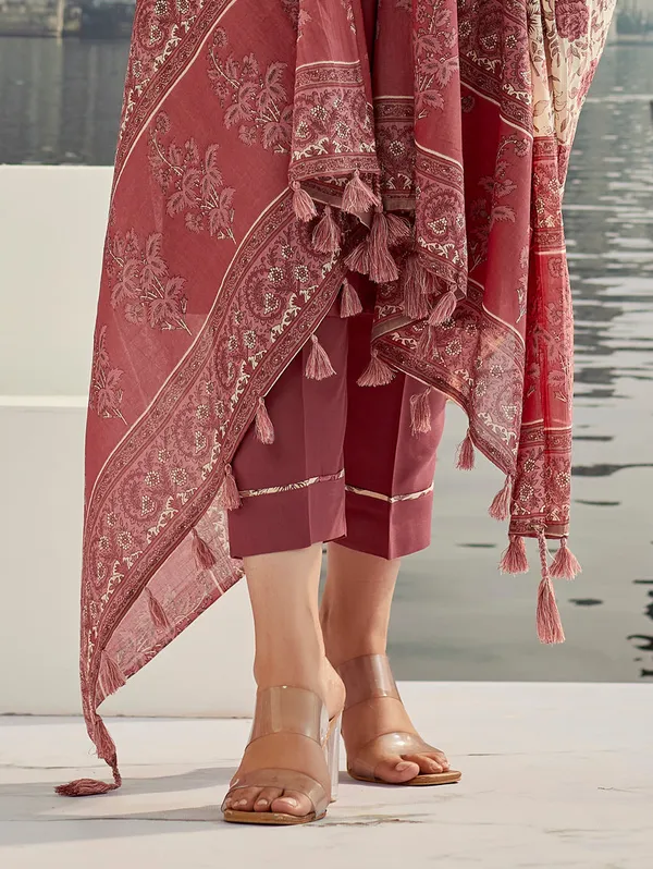 Brown_Cotton_Silk_Embroidery_Kurti_With_Pant_&_Dupatta_For_Women