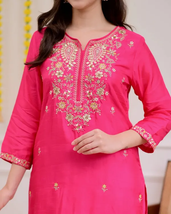 Pink_Chanderi_Embroidered_Kurti_With_Pant_&_Dupatta_For_Women