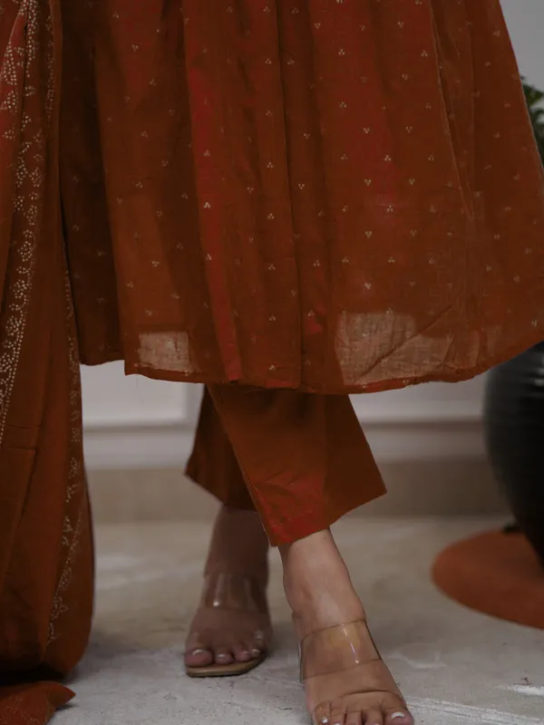 Brown_Cotton_Embroidered_Kurti_With_Pant_&_Dupatta_For_Women