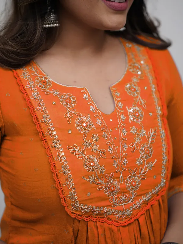 Orange_Cotton_Embroidered_Kurti_With_Pant_&_Dupatta_For_Women