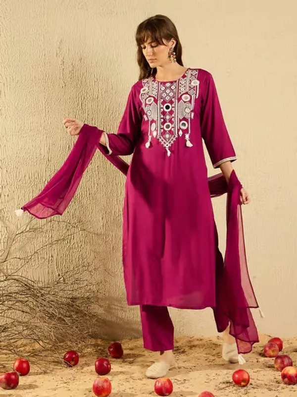 Pink_Viscose_Chanderi_Embroidered_Kurti_With_Pant_&_Dupatta_For_Women