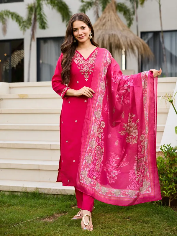 Pink_Roman_Silk_With_Cotton_Lining_Embroidered_Beads_Kurti_With_Pant_&_Dupatta_For_Women