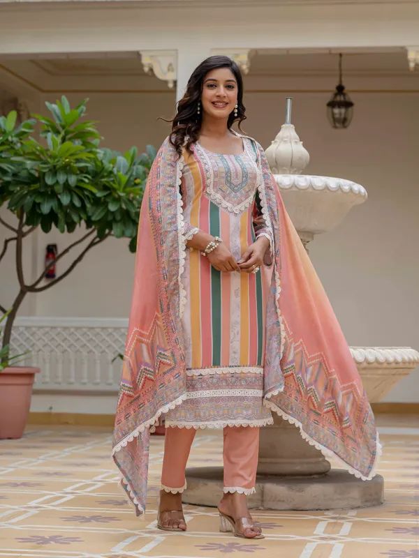 Orange_Rayon_Slub_Embroidery_Kurti_With_Pant_&_Dupatta_For_Women
