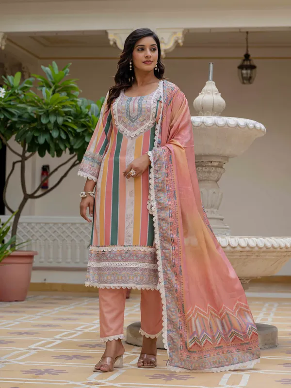 Orange_Rayon_Slub_Embroidery_Kurti_With_Pant_&_Dupatta_For_Women