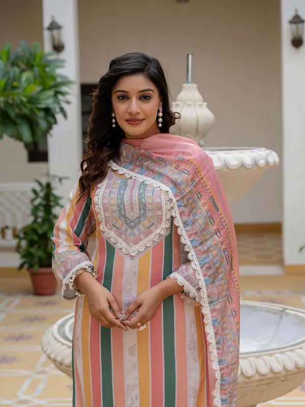 Orange_Rayon_Slub_Embroidery_Kurti_With_Pant_&_Dupatta_For_Women