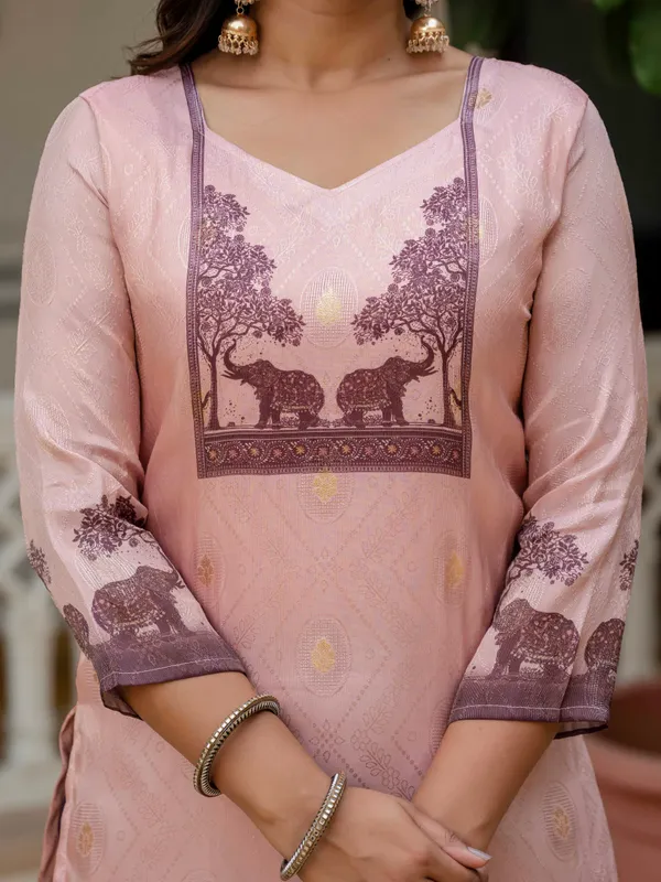 Pink_Jacquard_Silk_With_Cotton_Lining_Printed_Kurti_With_Pant_&_Dupatta_For_Women