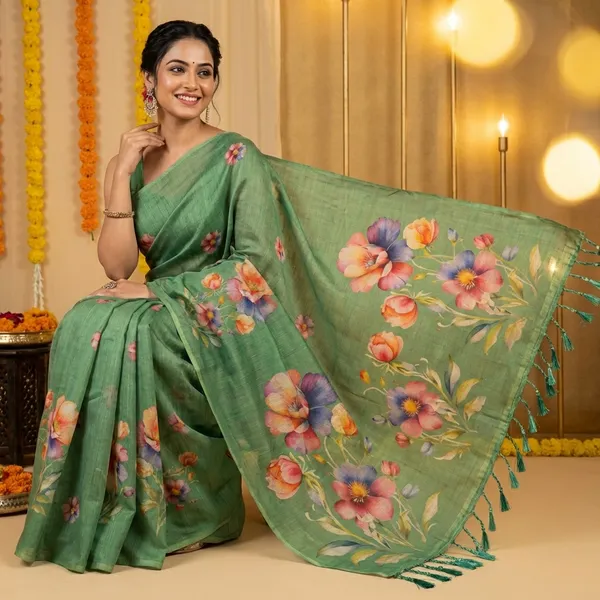 Pista_Erode_Cotton_Silk_Digital_Print_With_Latkan_Work_Saree_For_Women