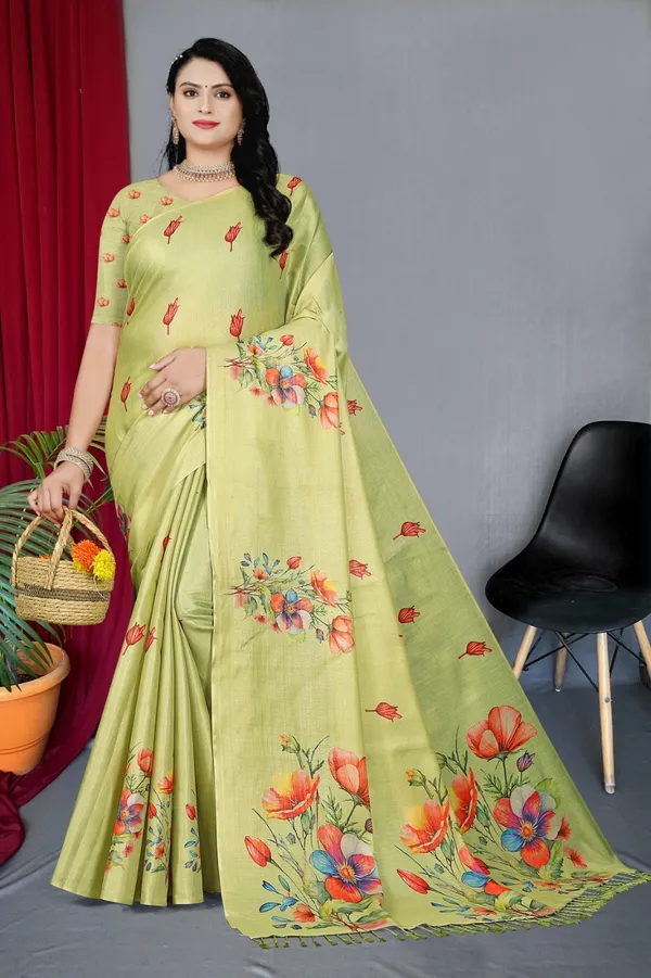 Pista_Erode_Cotton_Silk_Digital_Print_With_Latkan_Work_Saree_For_Women